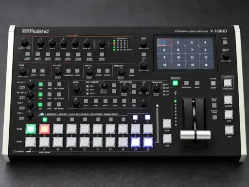 Roland V-160HD professional video switcher on a clean dark studio background